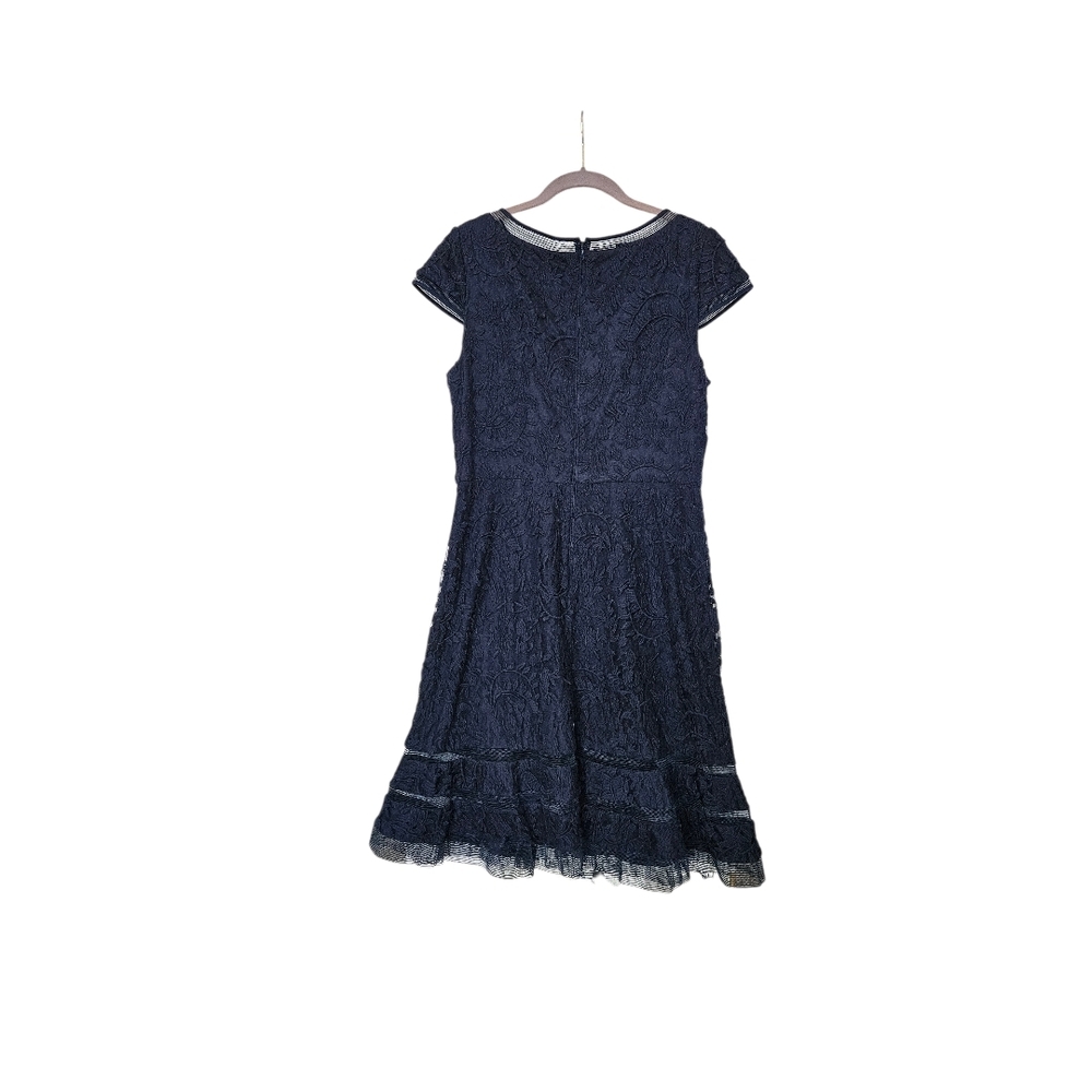 Adrianna Papell Women's Navy Embroidered Lace A-Line Fit & Flare Dress - Picture 3 of 7